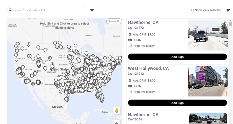 Billboard advertising in View Park Windsor Hills Ca, California - Choose your favorite location