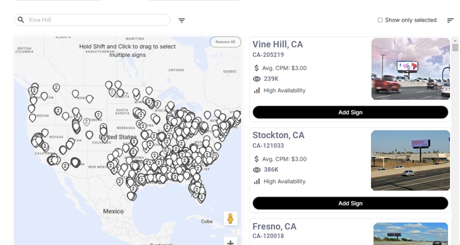 Billboard advertising in Vine Hill Ca, California - Choose your favorite location