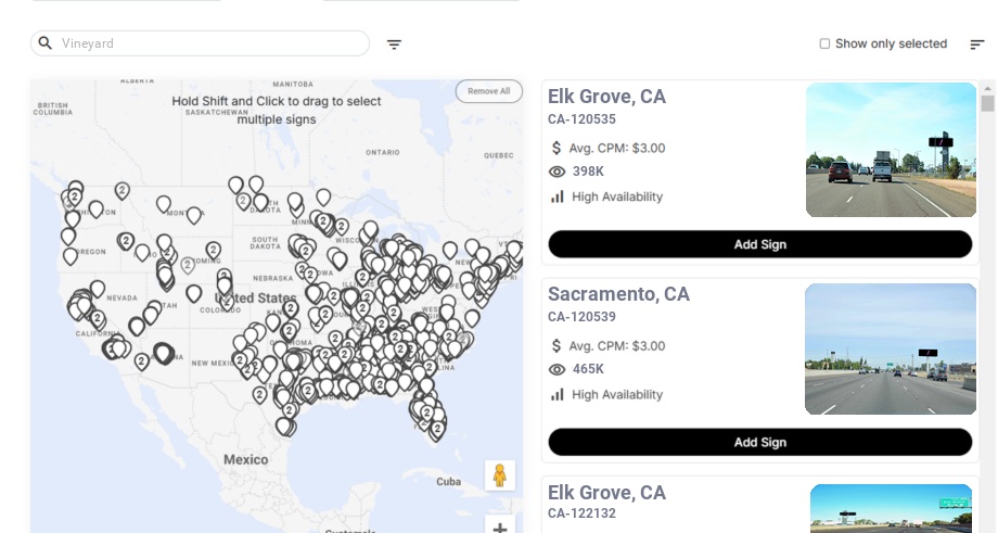 Billboard advertising in Vineyard Ca, California - Choose your favorite location