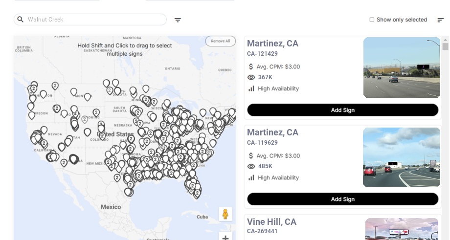 Billboard advertising in Walnut Creek Ca, California - Choose your favorite location