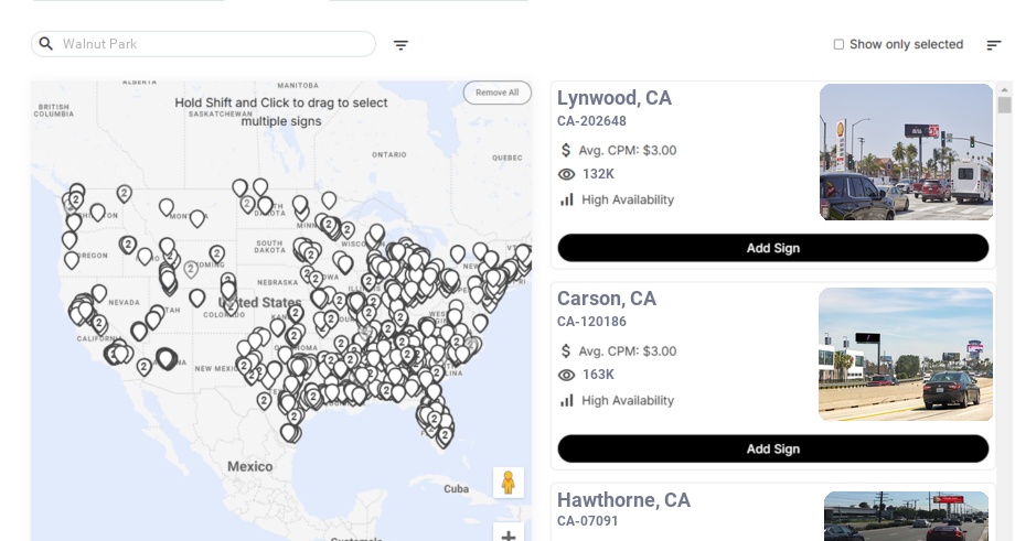 Billboard advertising in Walnut Park Ca, California - Choose your favorite location