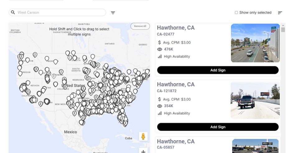 Billboard advertising in West Carson Ca, California - Choose your favorite location