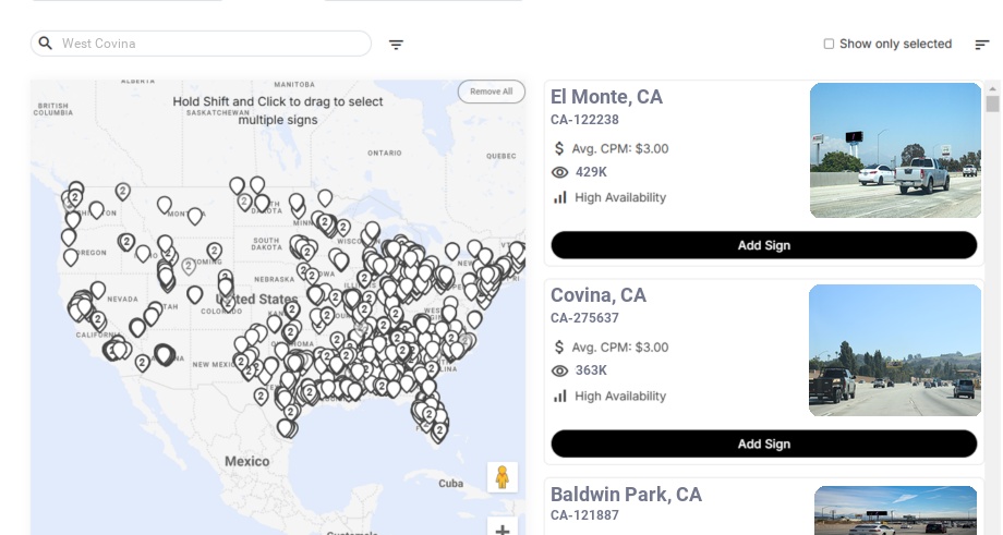 Billboard advertising in West Covina Ca, California - Choose your favorite location