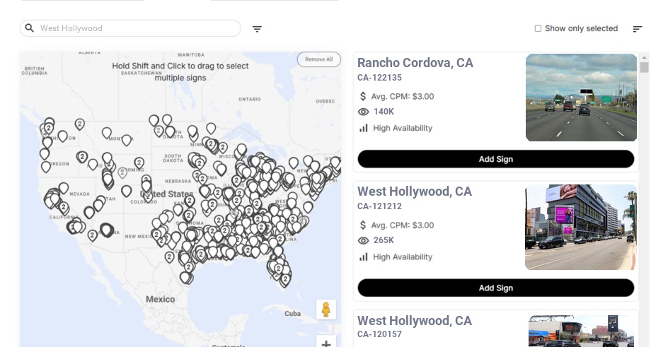 Billboard advertising in West Hollywood Ca, California - Choose your favorite location