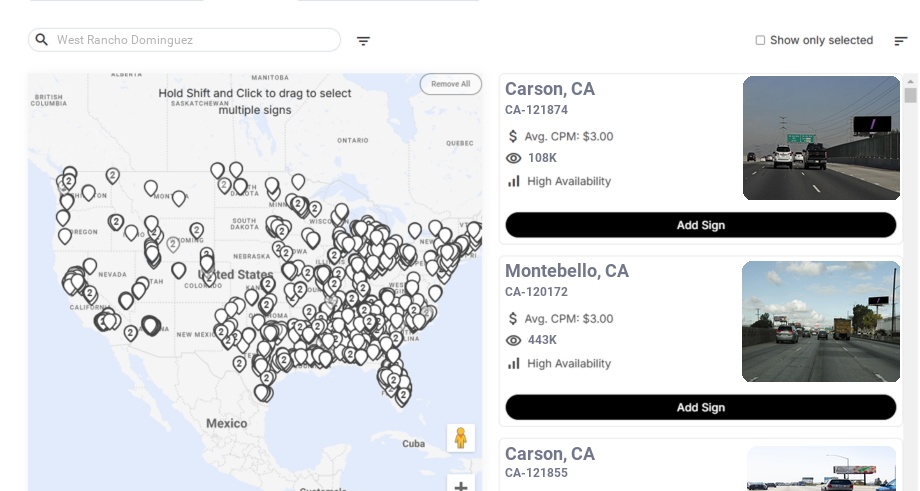 Billboard advertising in West Rancho Dominguez Ca, California - Choose your favorite location