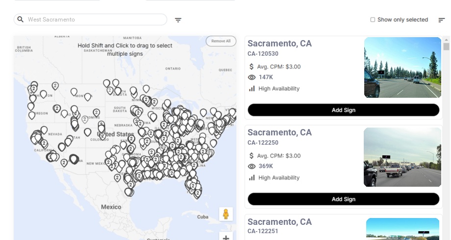 Billboard advertising in West Sacramento Ca, California - Choose your favorite location