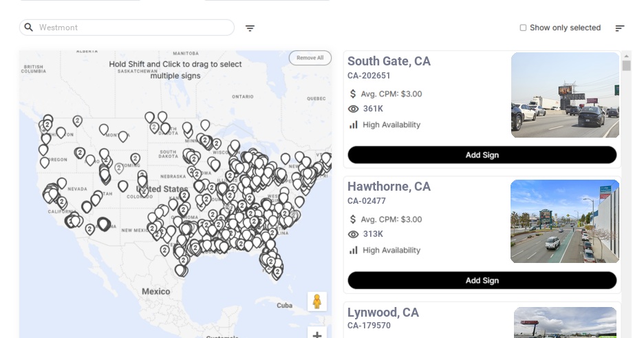 Billboard advertising in Westmont Ca, California - Choose your favorite location