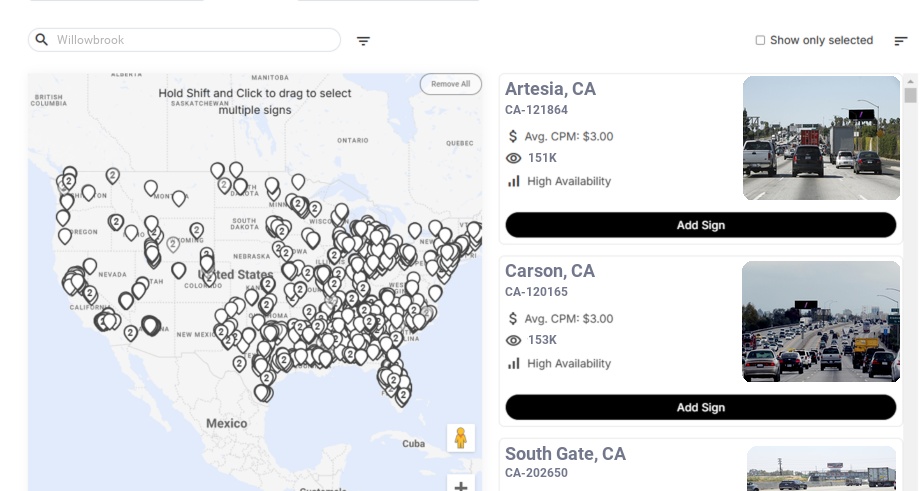 Billboard advertising in Willowbrook Ca, California - Choose your favorite location