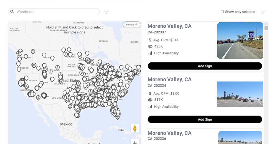 Billboard advertising in Woodcrest Ca, California - Choose your favorite location