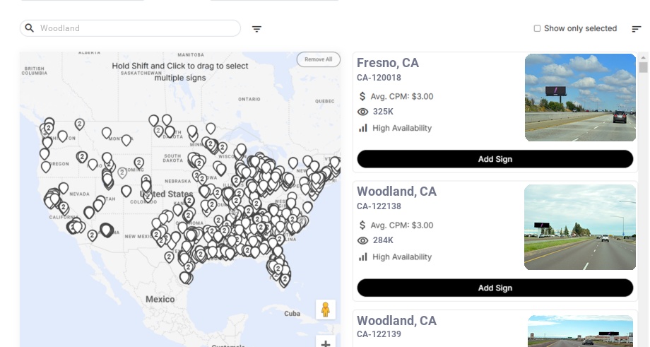 Billboard advertising in Woodland, California - Choose your favorite location