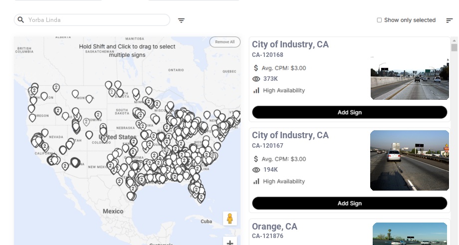 Billboard advertising in Yorba Linda Ca, California - Choose your favorite location