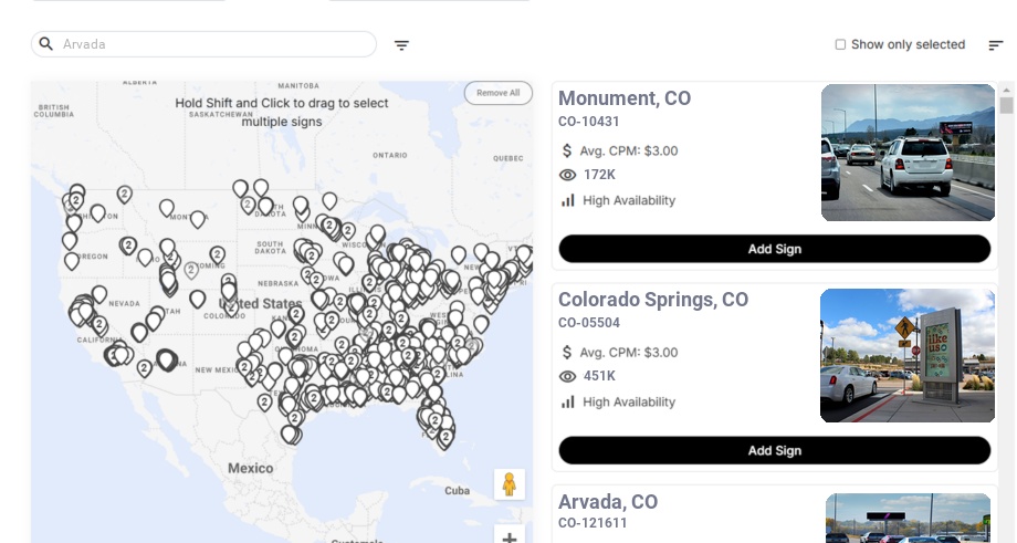 Billboard advertising in Arvada, Colorado - Choose your favorite location