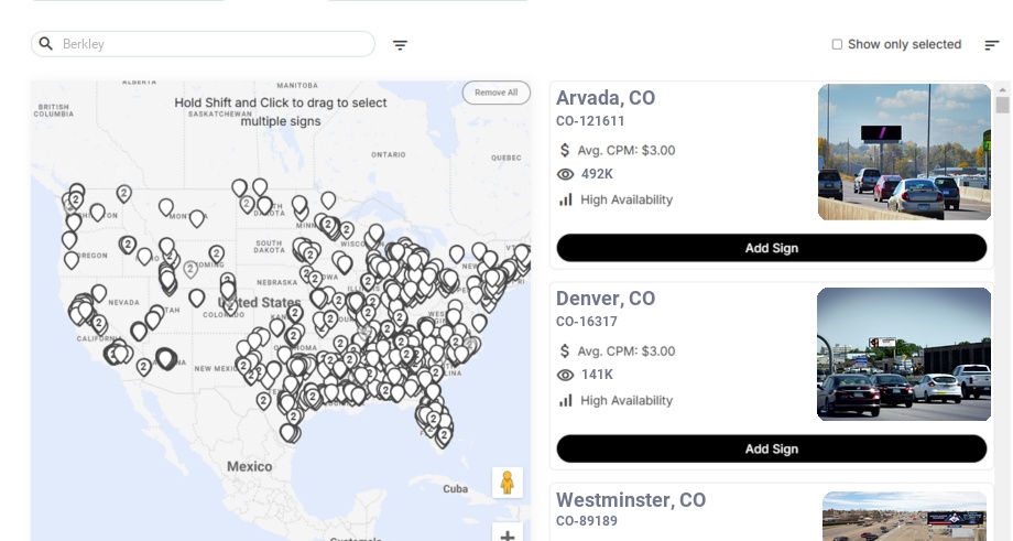 Billboard advertising in Berkley Co, Colorado - Choose your favorite location