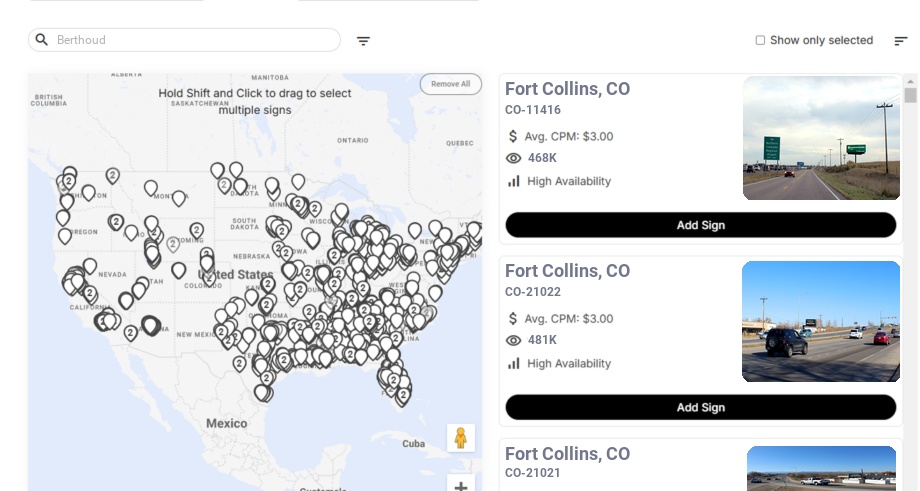Billboard advertising in Berthoud Co, Colorado - Choose your favorite location