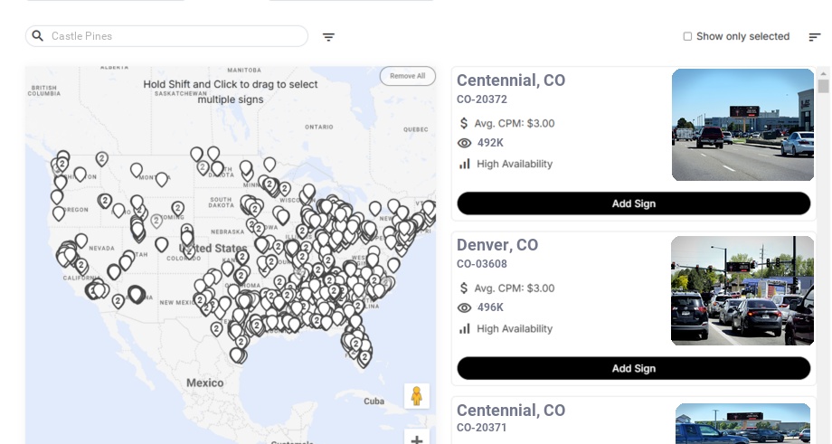 Billboard advertising in Castle Pines Co, Colorado - Choose your favorite location
