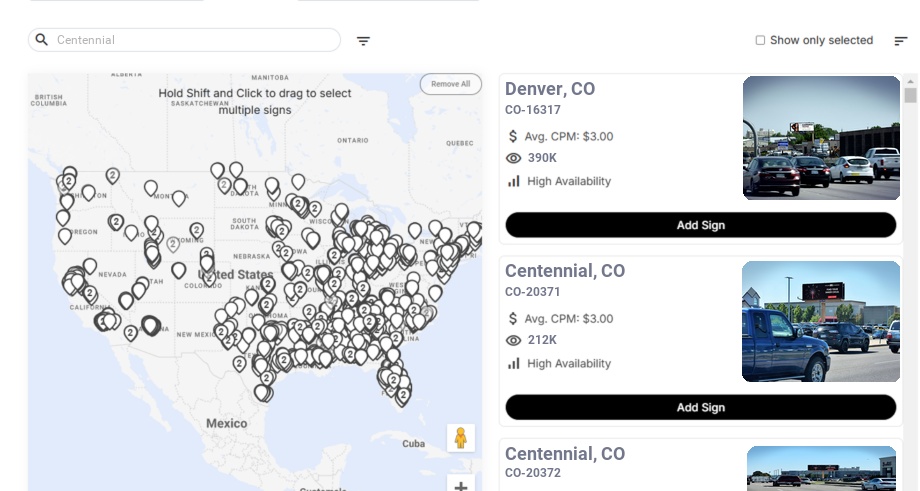 Billboard advertising in Centennial Co, Colorado - Choose your favorite location