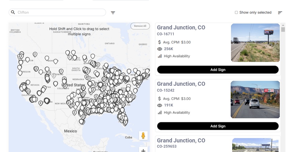 Billboard advertising in Clifton Co, Colorado - Choose your favorite location