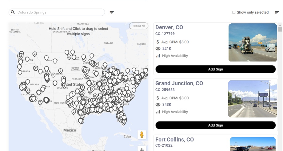 Billboard advertising in Colorado Springs Co, Colorado - Choose your favorite location
