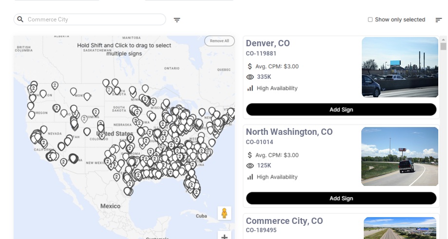 Billboard advertising in Commerce City Co, Colorado - Choose your favorite location