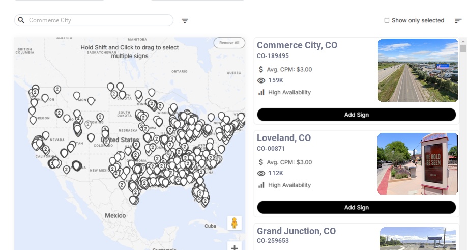 Billboard advertising in Commerce City, Colorado - Choose your favorite location