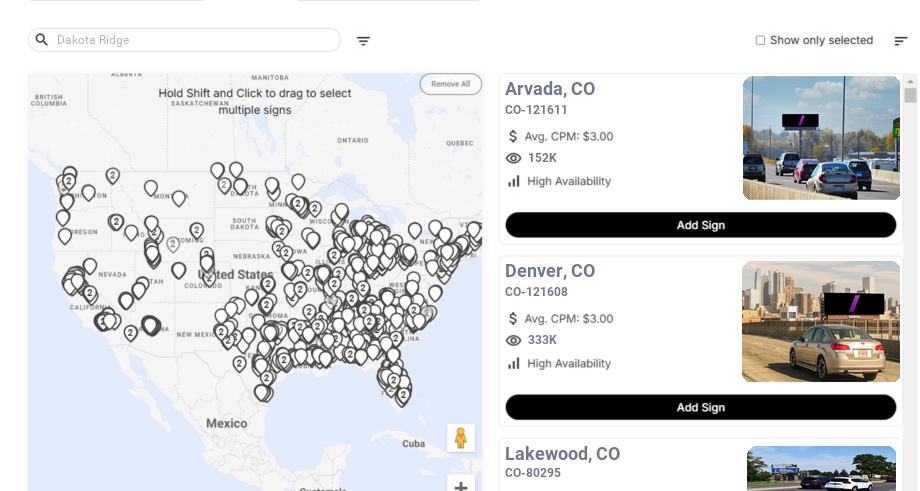 Billboard advertising in Dakota Ridge Co, Colorado - Choose your favorite location