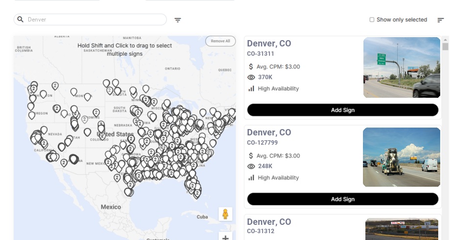 Billboard advertising in Denver Co, Colorado - Choose your favorite location