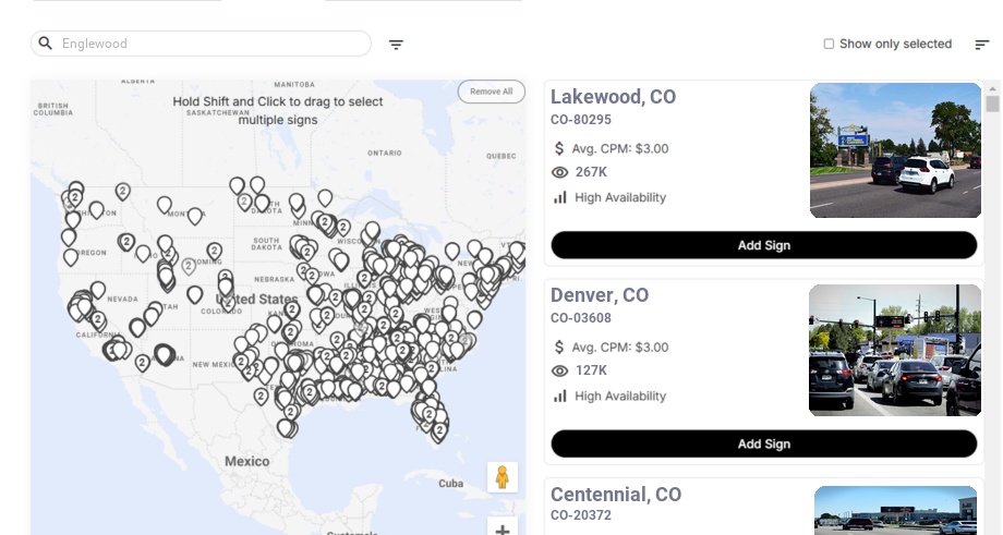Billboard advertising in Englewood Co, Colorado - Choose your favorite location