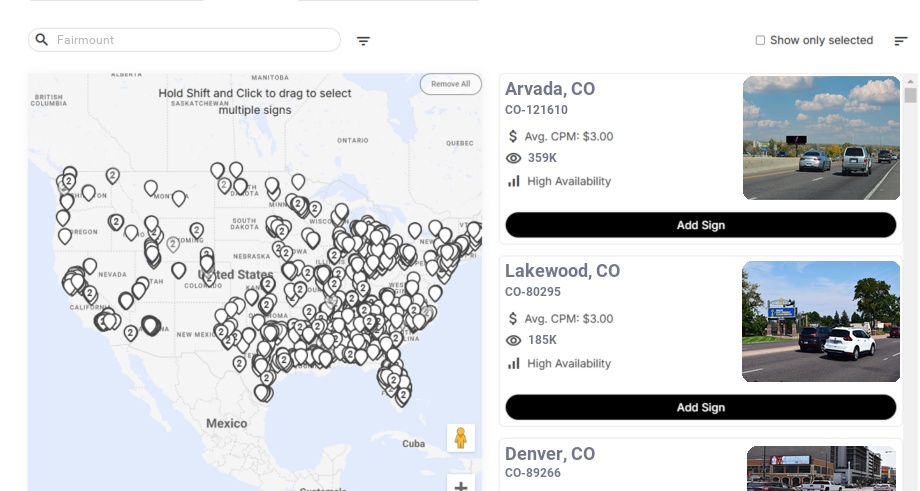 Billboard advertising in Fairmount Co, Colorado - Choose your favorite location