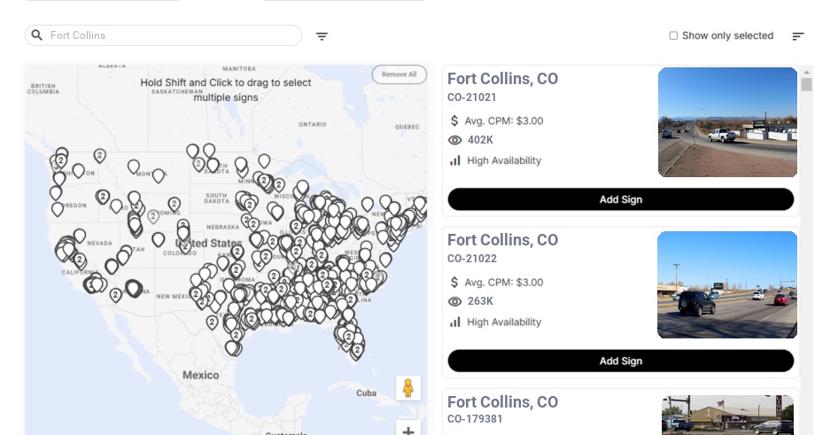 Billboard advertising in Fort Collins, Colorado - Choose your favorite location
