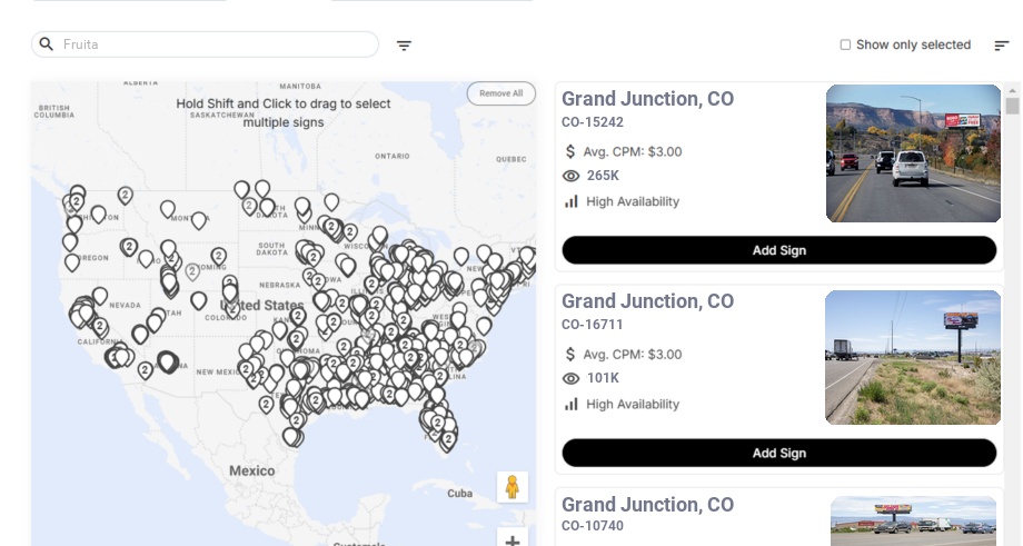 Billboard advertising in Fruita Co, Colorado - Choose your favorite location