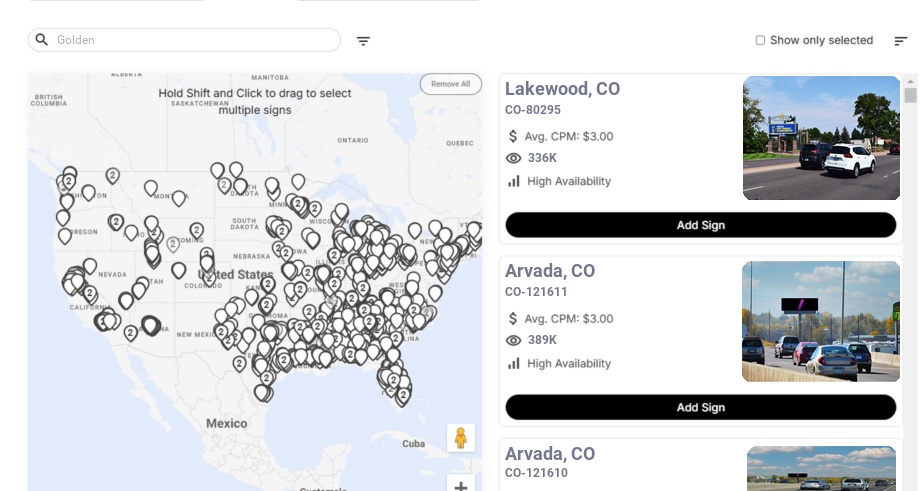 Billboard advertising in Golden Co, Colorado - Choose your favorite location
