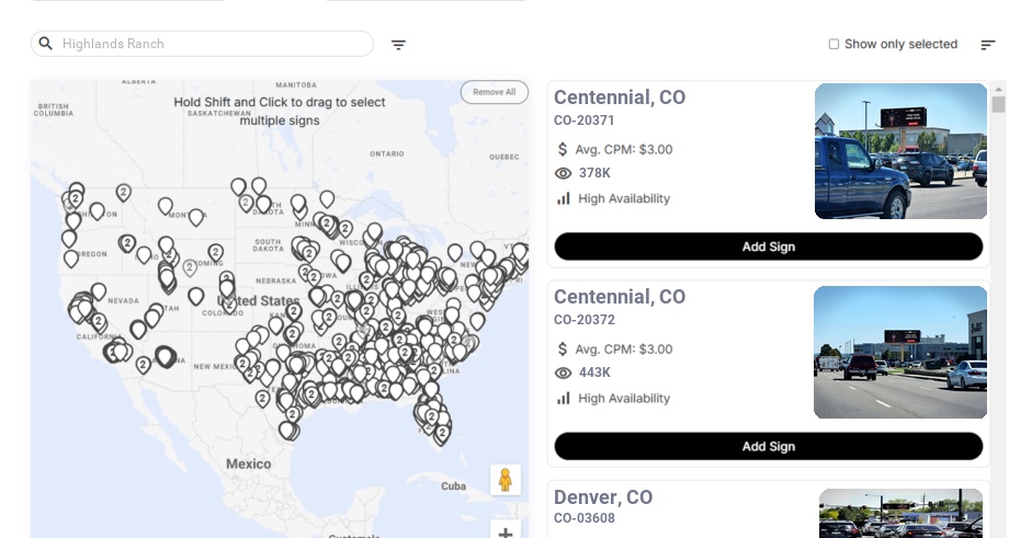 Billboard advertising in Highlands Ranch Co, Colorado - Choose your favorite location