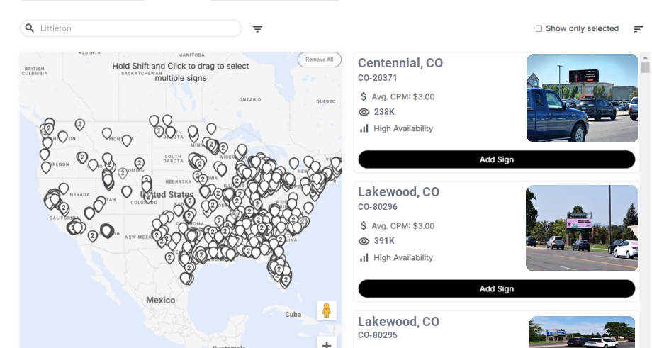 Billboard advertising in Littleton Co, Colorado - Choose your favorite location