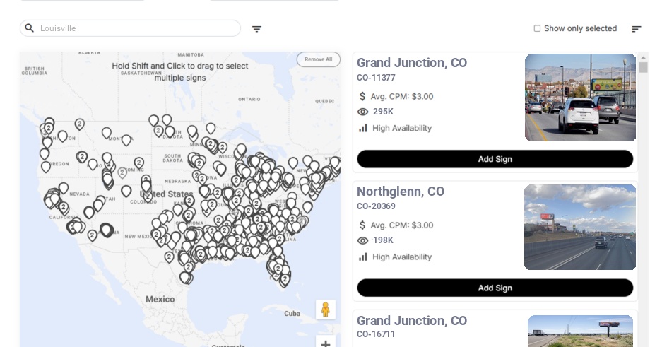 Billboard advertising in Louisville Co, Colorado - Choose your favorite location