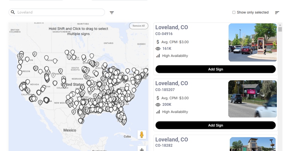 Billboard advertising in Loveland, Colorado - Choose your favorite location
