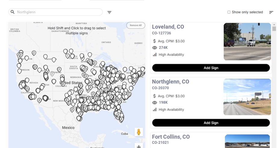 Billboard advertising in Northglenn Co, Colorado - Choose your favorite location