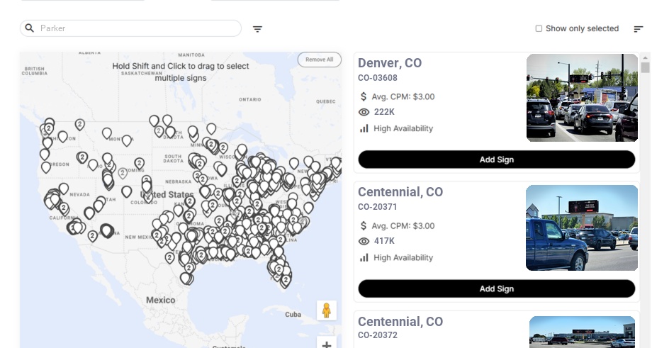 Billboard advertising in Parker Co, Colorado - Choose your favorite location