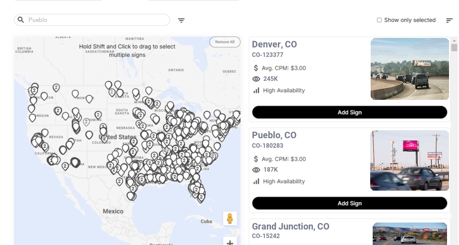 Billboard advertising in Pueblo, Colorado - Choose your favorite location