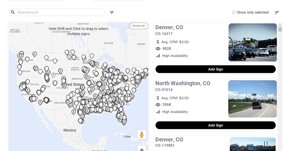 Billboard advertising in Sherrelwood Co, Colorado - Choose your favorite location
