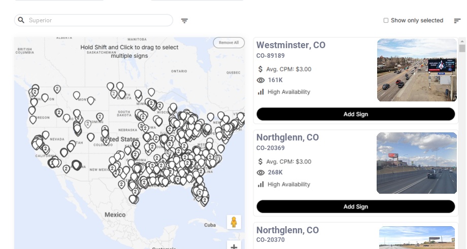 Billboard advertising in Superior Co, Colorado - Choose your favorite location