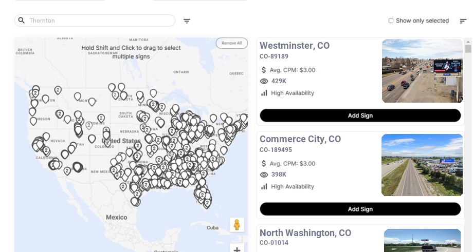 Billboard advertising in Thornton Co, Colorado - Choose your favorite location