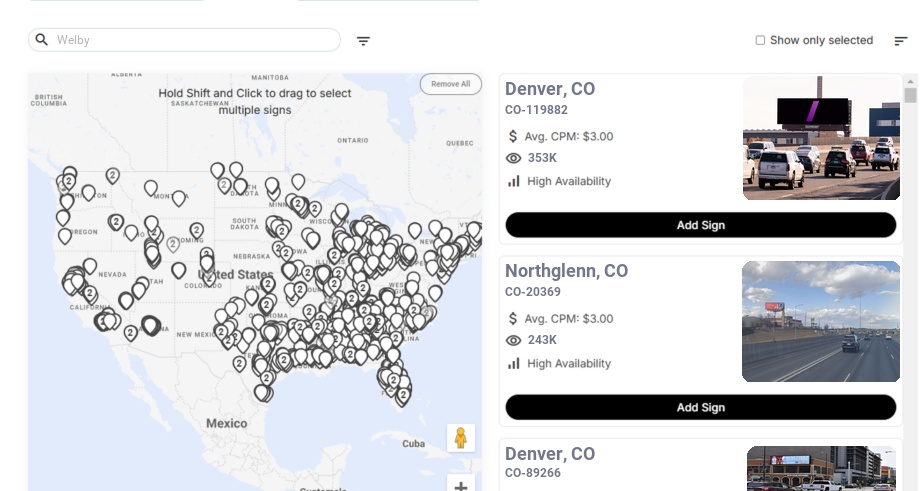 Billboard advertising in Welby Co, Colorado - Choose your favorite location