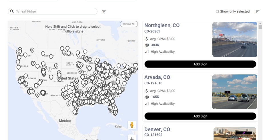 Billboard advertising in Wheat Ridge Co, Colorado - Choose your favorite location