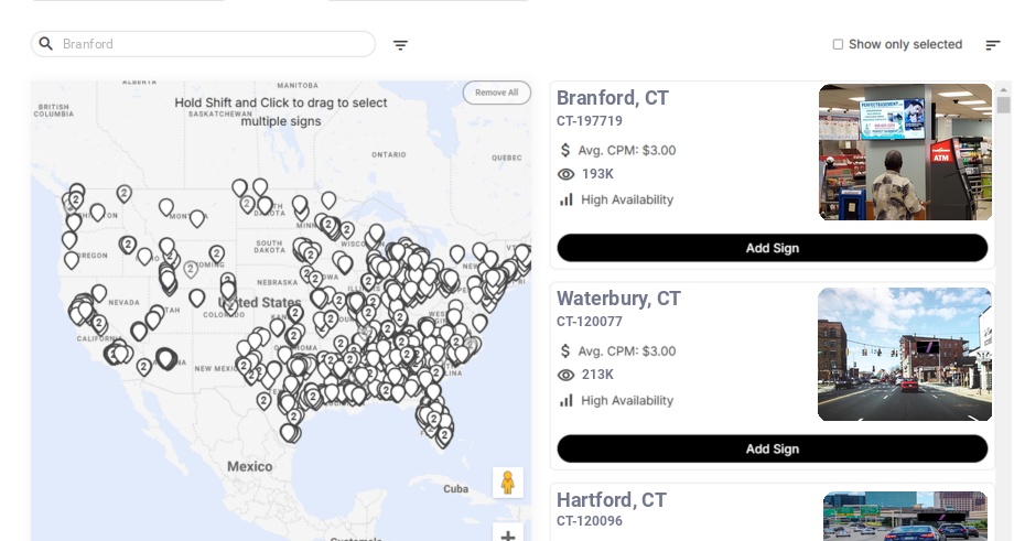 Billboard advertising in Branford Ct, Connecticut - Choose your favorite location