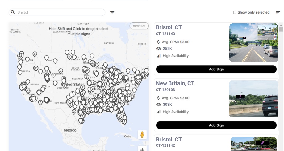 Billboard advertising in Bristol Ct, Connecticut - Choose your favorite location