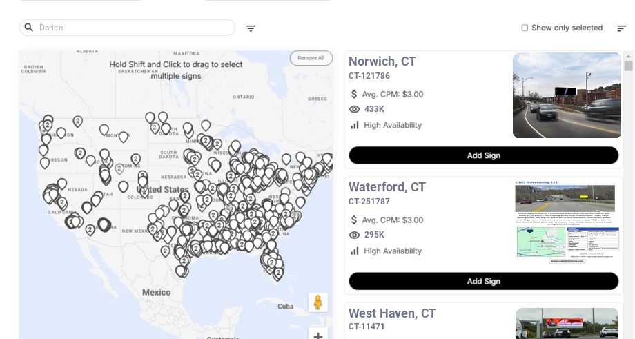 Billboard advertising in Darien, Connecticut - Choose your favorite location