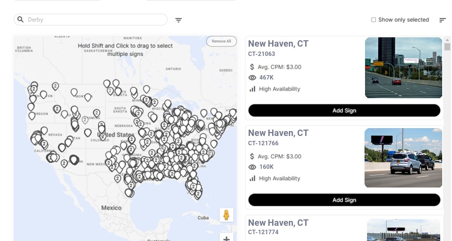 Billboard advertising in Derby Ct, Connecticut - Choose your favorite location