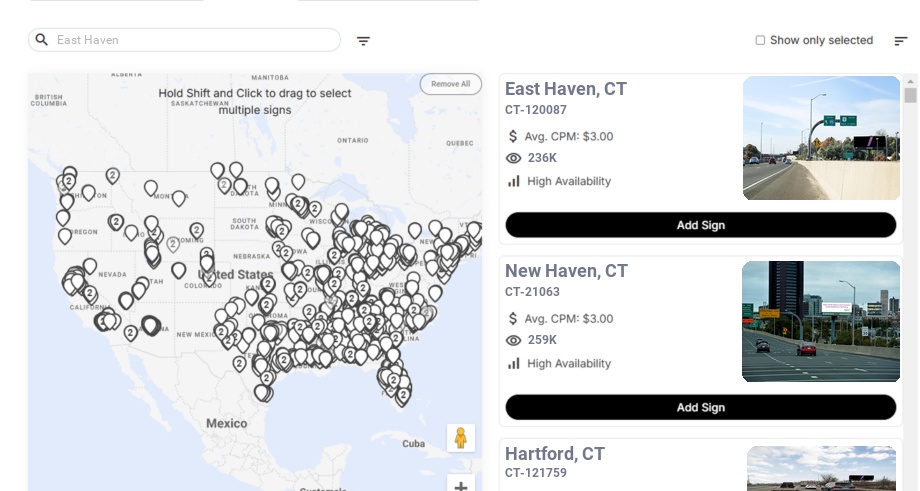 Billboard advertising in East Haven Ct, Connecticut - Choose your favorite location