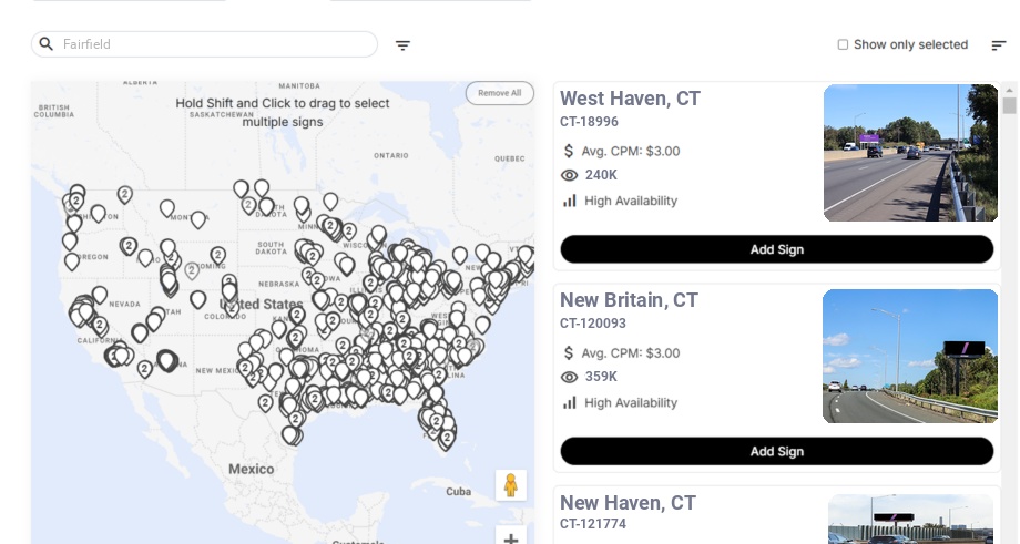 Billboard advertising in Fairfield Ct, Connecticut - Choose your favorite location