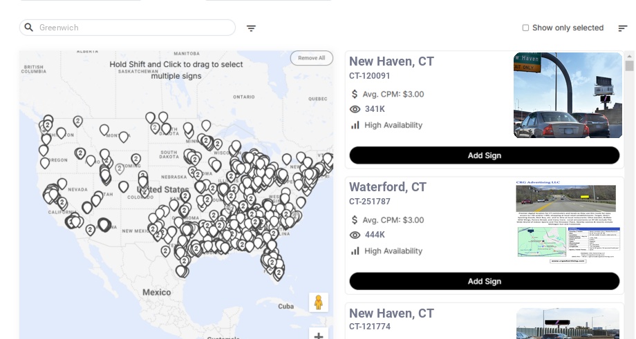 Billboard advertising in Greenwich Ct, Connecticut - Choose your favorite location